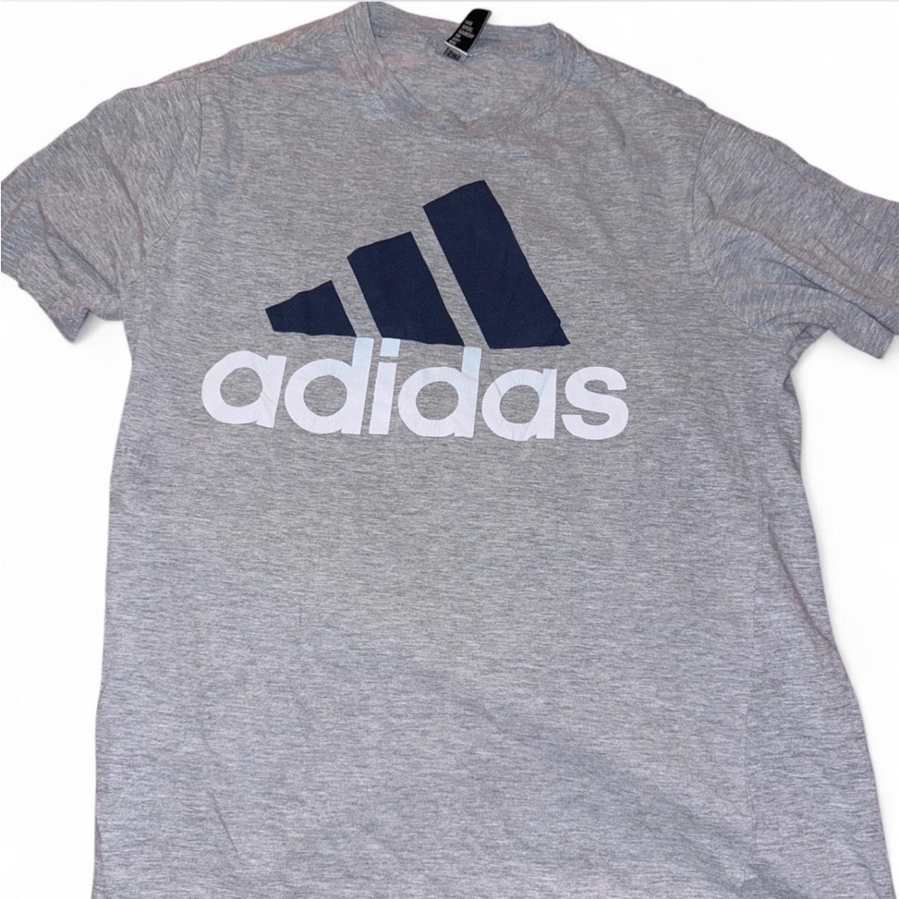 Adidas Men's Heather Gray Tee with Navy Logo